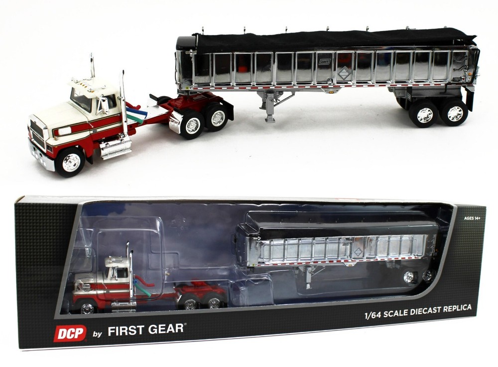 DCP 1:64 *RED & WHITE* FORD LTL 9000 Day Cab w/CHROME East End Dump Trailer NIB!
