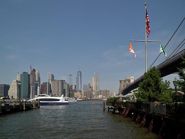 A view of the Manhattan skyline from Brooklyn, one of New York City's boroughs