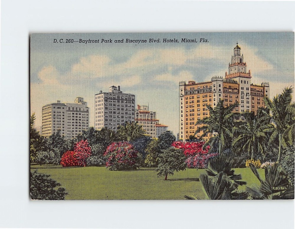 Postcard Bayfront Park and Biscayne Boulevard Hotels Miami Florida USA