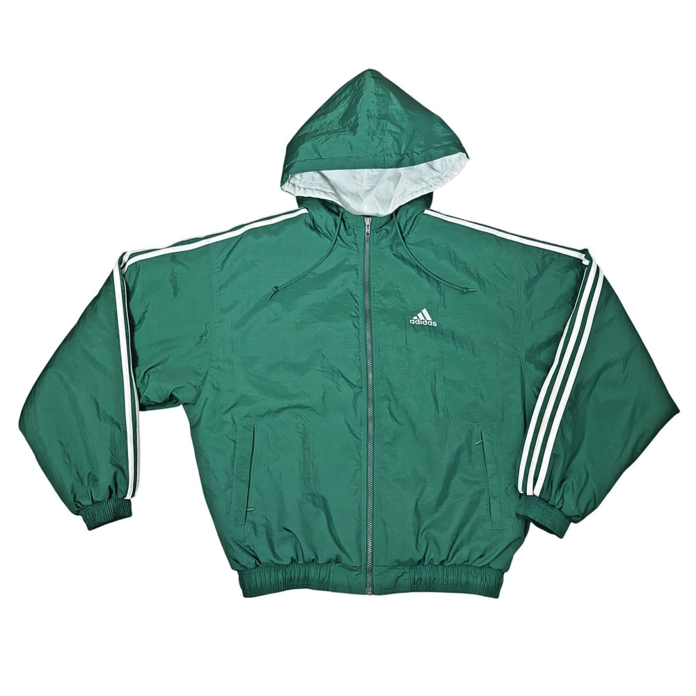 Vintage Adidas Windbreaker Jacket Mens Medium Green Embroidered Logo Stripes 90s