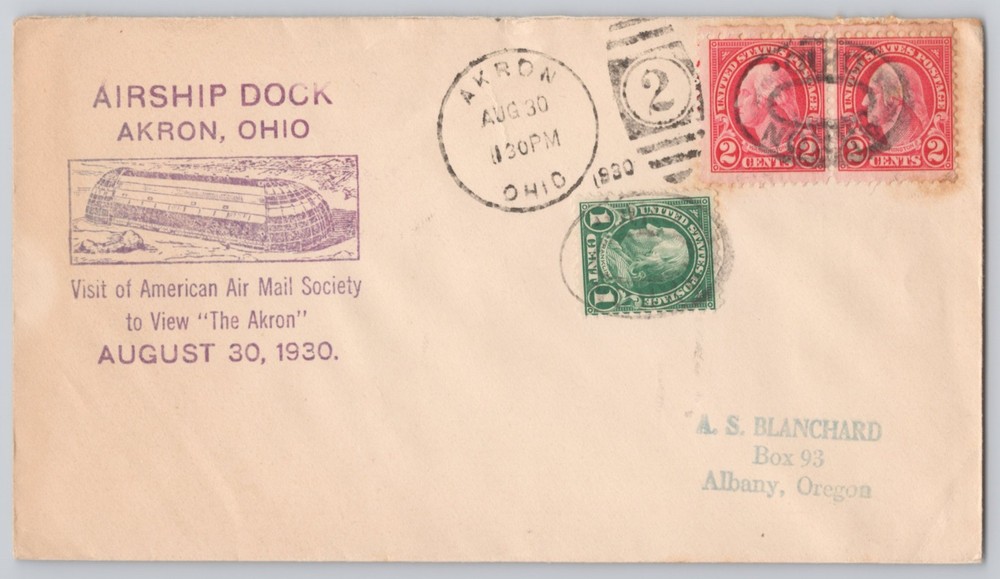 Akron, Ohio Airship Dock cachet, American Air Mail Soc. visit, 1930