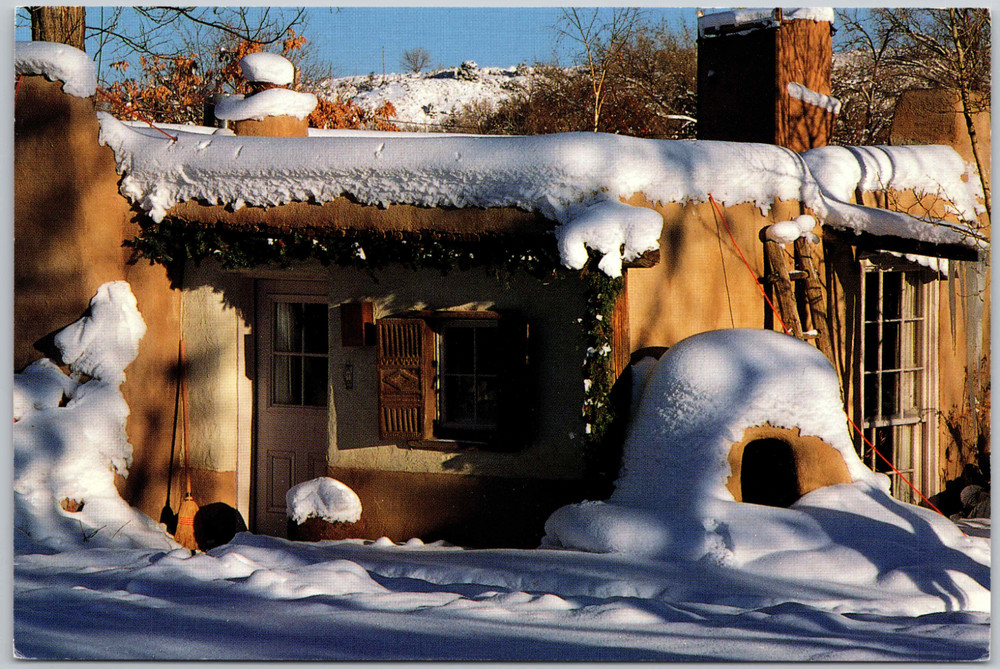 New Mexico Santa Fe Snowy Adobe House in the Winter 6x4 Postcard