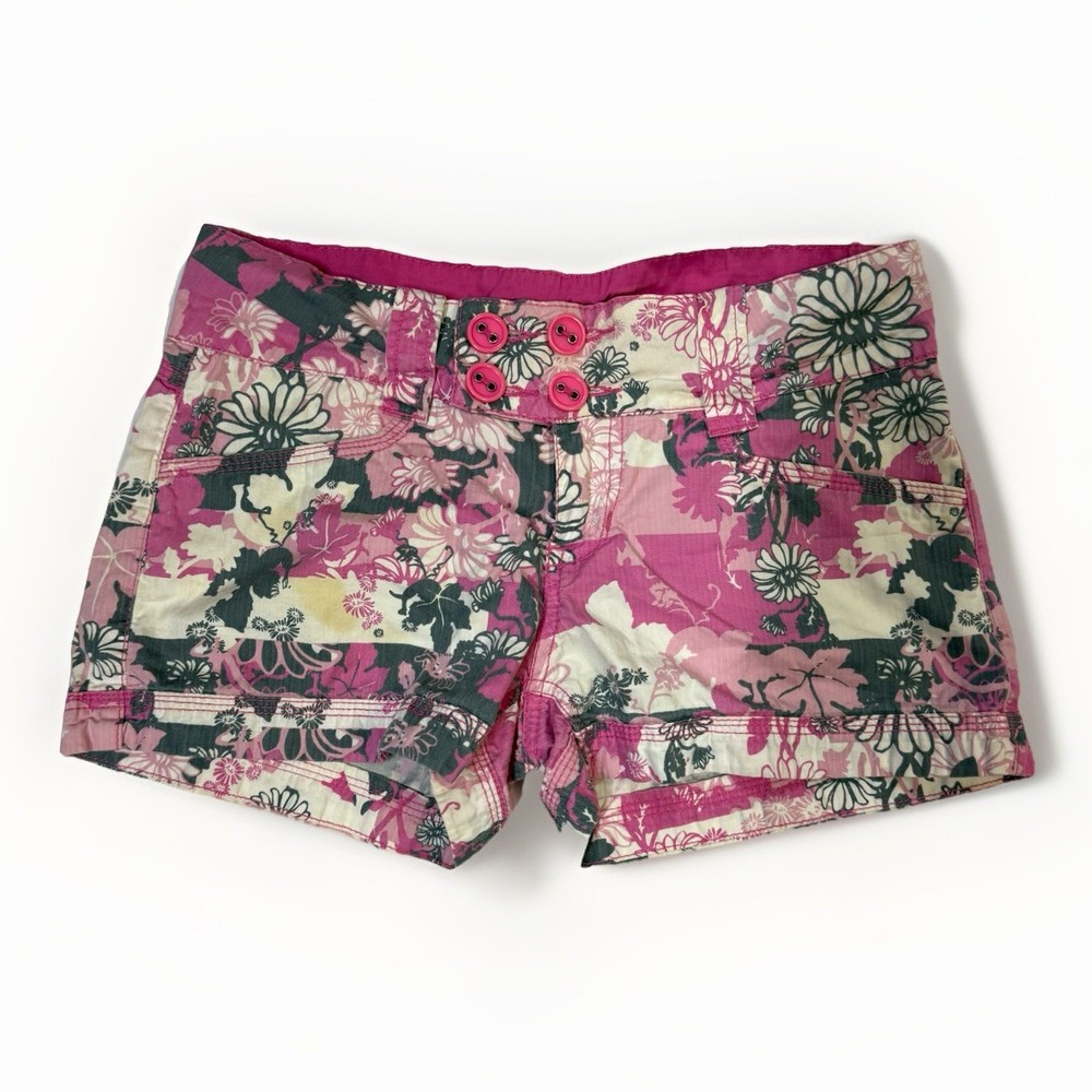 UNIONBAY Women Short- Shorts Size 3 -100% Cotton Floral Pockets Buttons Zip