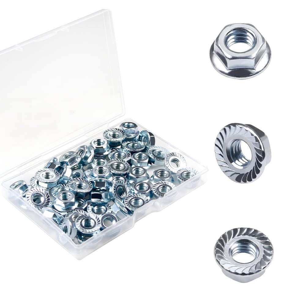 50 Pack 5/16-18 Serrated Flange Hex Nuts, 5/16