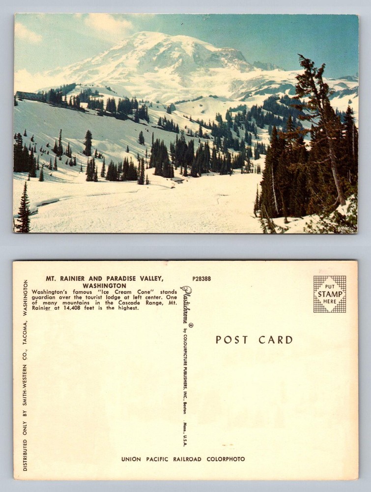 Mount Rainier, WA-Washington, Paradise Valley Snow Peaks Vintage Postcard