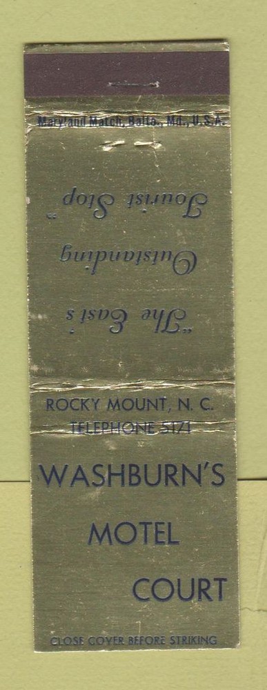 Matchbook Cover - Washburn's Motel Court Rocky Mount NC