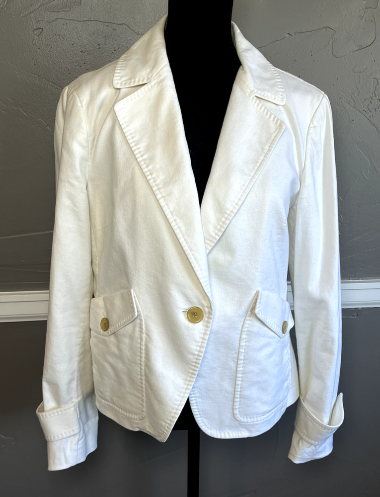Talbots Women's Size 8 Cream Linen Blend Blazer Jacket