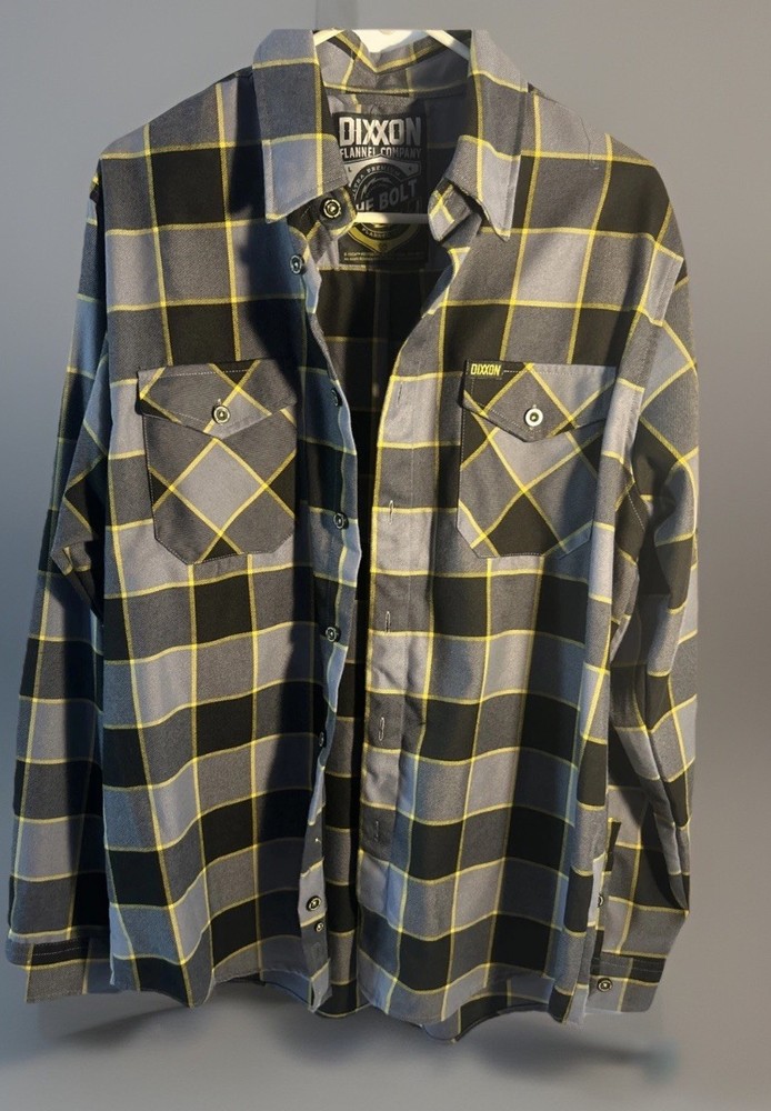 Dixxon Flannel - Men’s Size LARGE - The Bolt  Gray W Yellow
