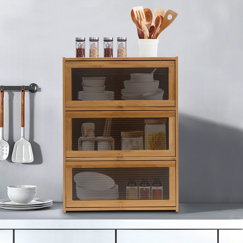 Bamboo Storage Cabinet for Kitchen Countertop & Living Room Organizer  