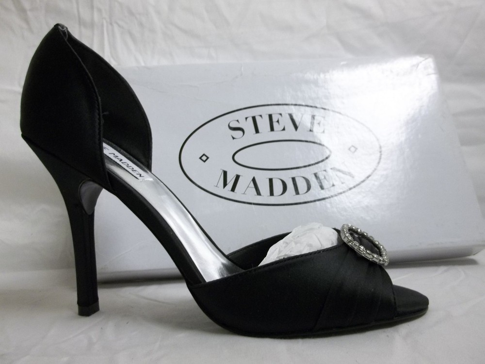 Steve Madden Size 10 M Ware Black Satin Open Toe Heels New Womens Shoes