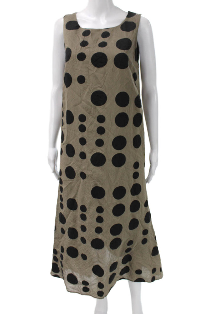Samuel Dong Women Shift Tank Dress Beige Polka Dot Midi Sleeveless Size XSFree Shipping in US $100+ Orders | $6.95 Orders Below