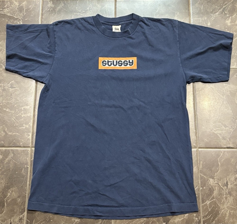 Vintage Stussy Box Logo Tee for Men in XL Size