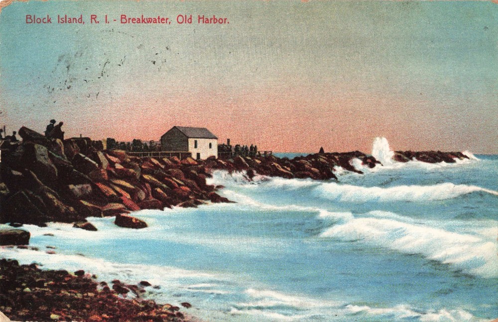 Breakwater Old Harbor Block Island Rhode Island RI 1909 Vintage Postcard