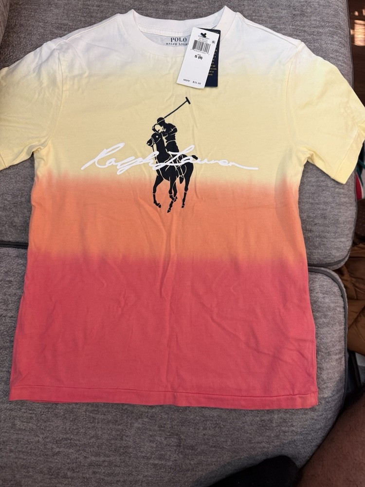 Ralph Lauren Polo Boys T- Shirt Size 8 Multi Color White,yellow,orange, Reddish