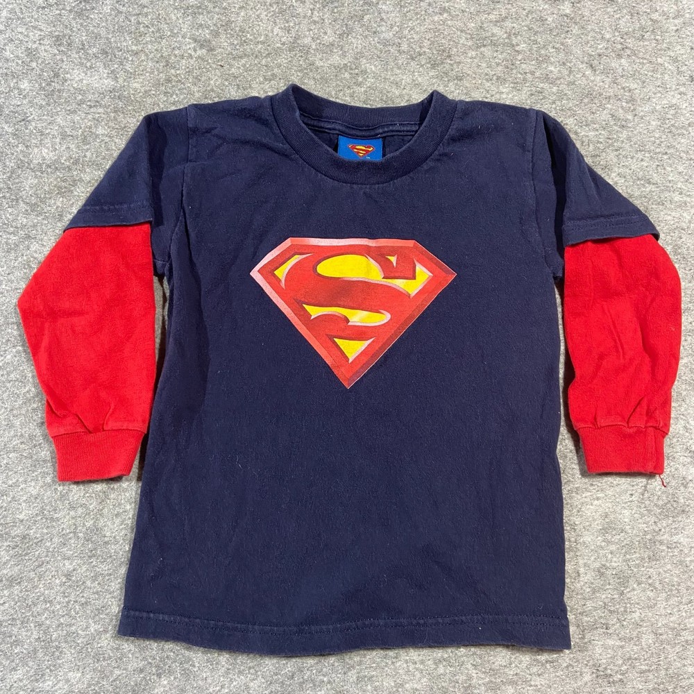 Vintage Superman Long Sleeve T-Shirt Youth Boys S Blue Graphic Print Logo
