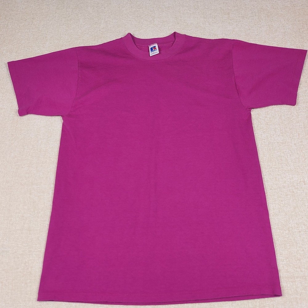 Vtg 90's Russell Athletic Blank T Shirt Pink Fuchsia Men's L USA Single Stitch