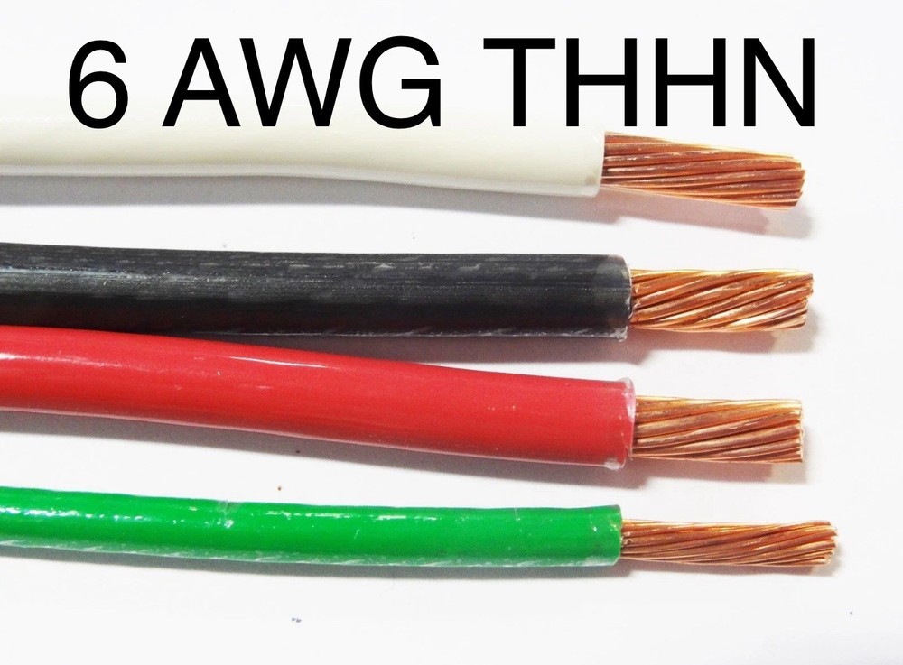 30' EA THHN THWN 6 AWG GAUGE BLACK BLUE RED COPPER WIRE + 30 10 AWG GREEN