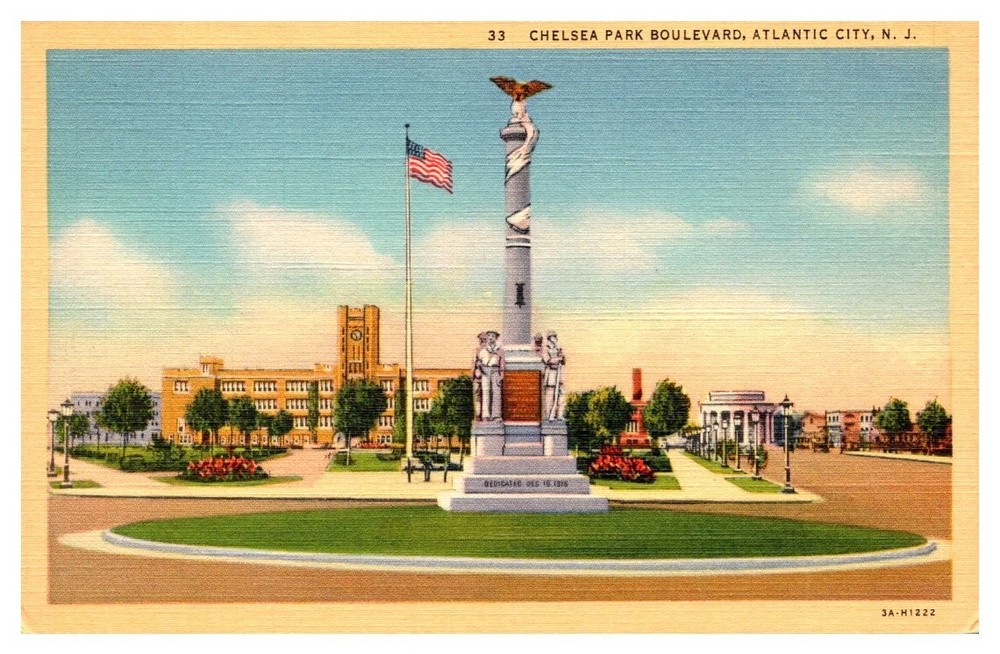 1940s Column at Chelsea Park Boulevard Atlantic City New Jersey Vintage Postcard