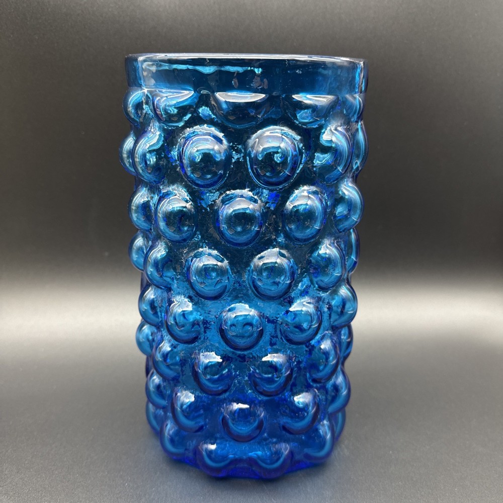 VTG MCM 1960s Blenko 6041 Bubble Glass Blue Oval Vase Wayne Husted 9 5/8” Signed