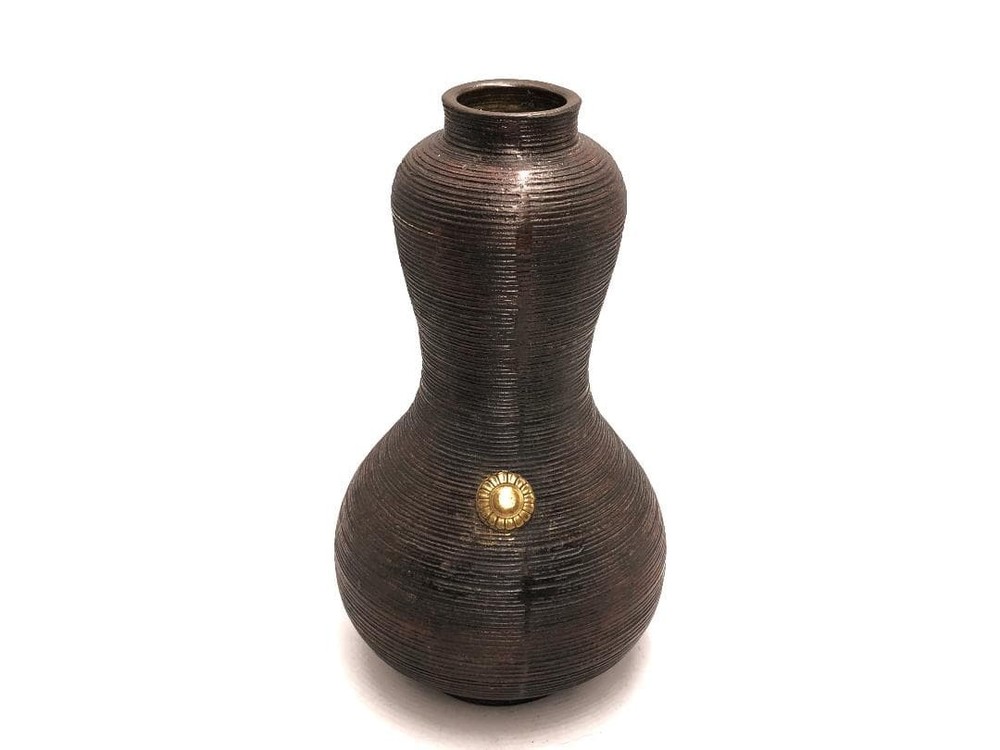 Japanese Bronze Vase Meiji Period Antique Jar Metalwork Chrysanthemum 7.8 inch