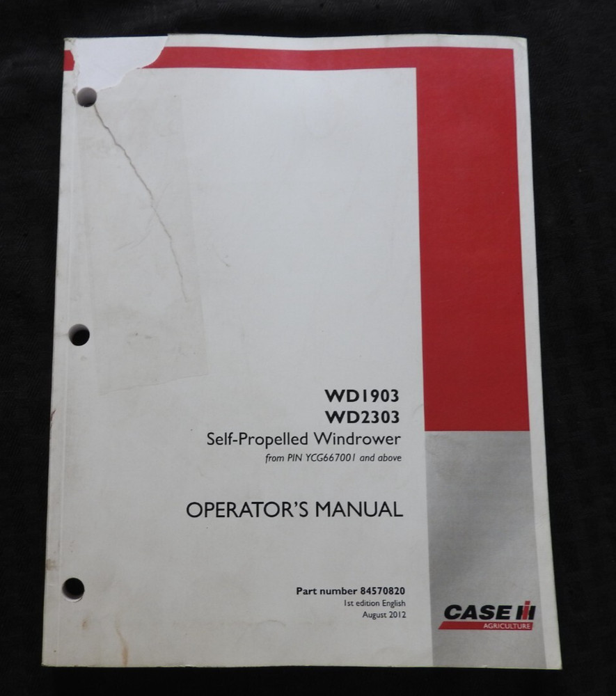 Genuine CASE IH WD1903 WD2303 Self-Propelled Windrower Tractor Operators Manual