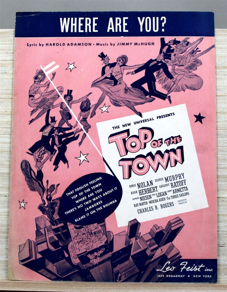 1936 WHERE ARE YOU? from TOP OF THE TOWN Adamson/McHugh Vintage SHEET MUSIC