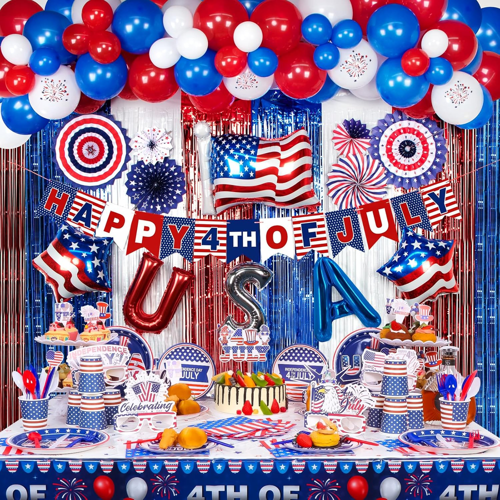 204 PCS 4Th of July Party Decorations, Patriotic Party Supplies for Independence