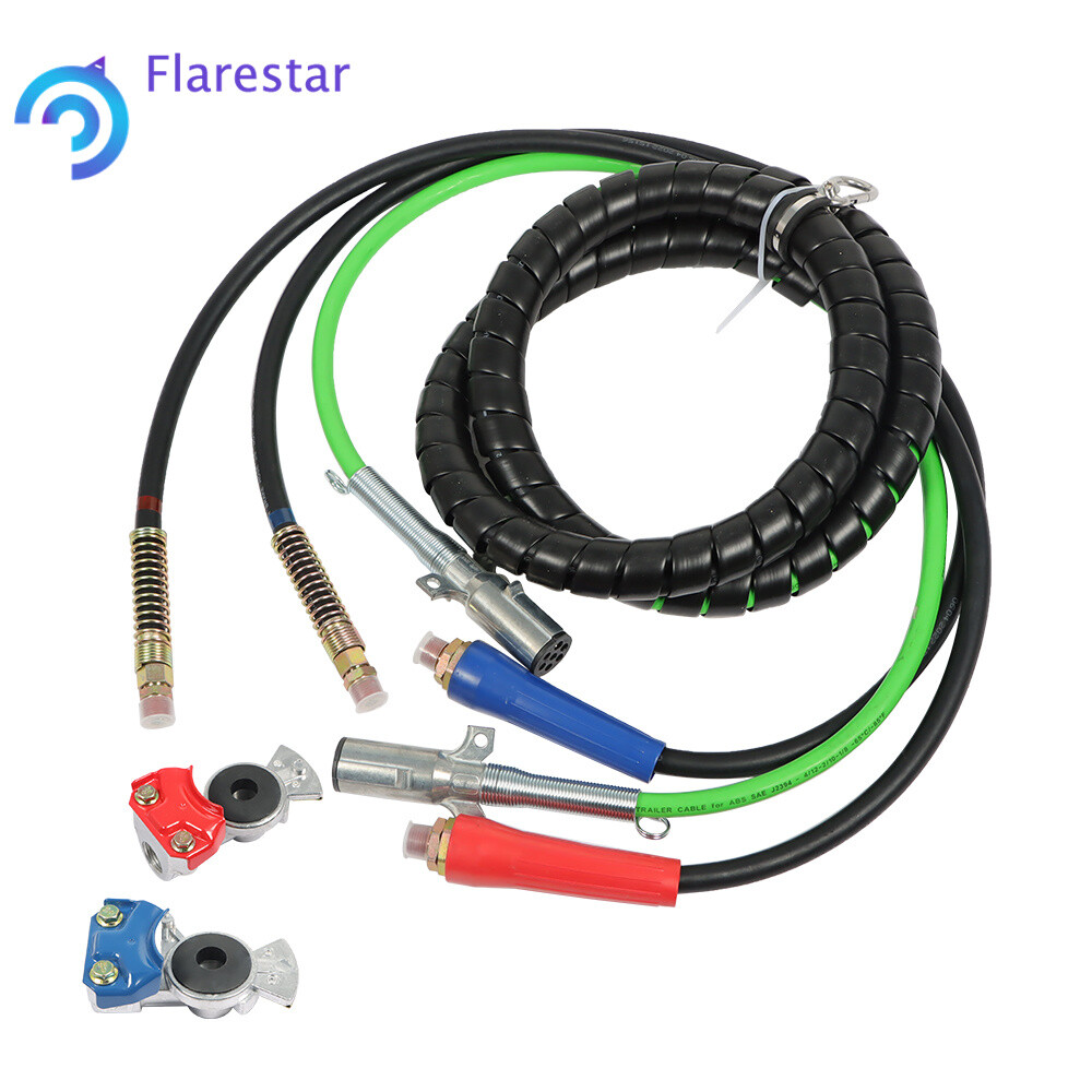 12ft 7-Way ABS & Rubber Semi Truck Air Line Kit with 3-in-1 Wrap-image