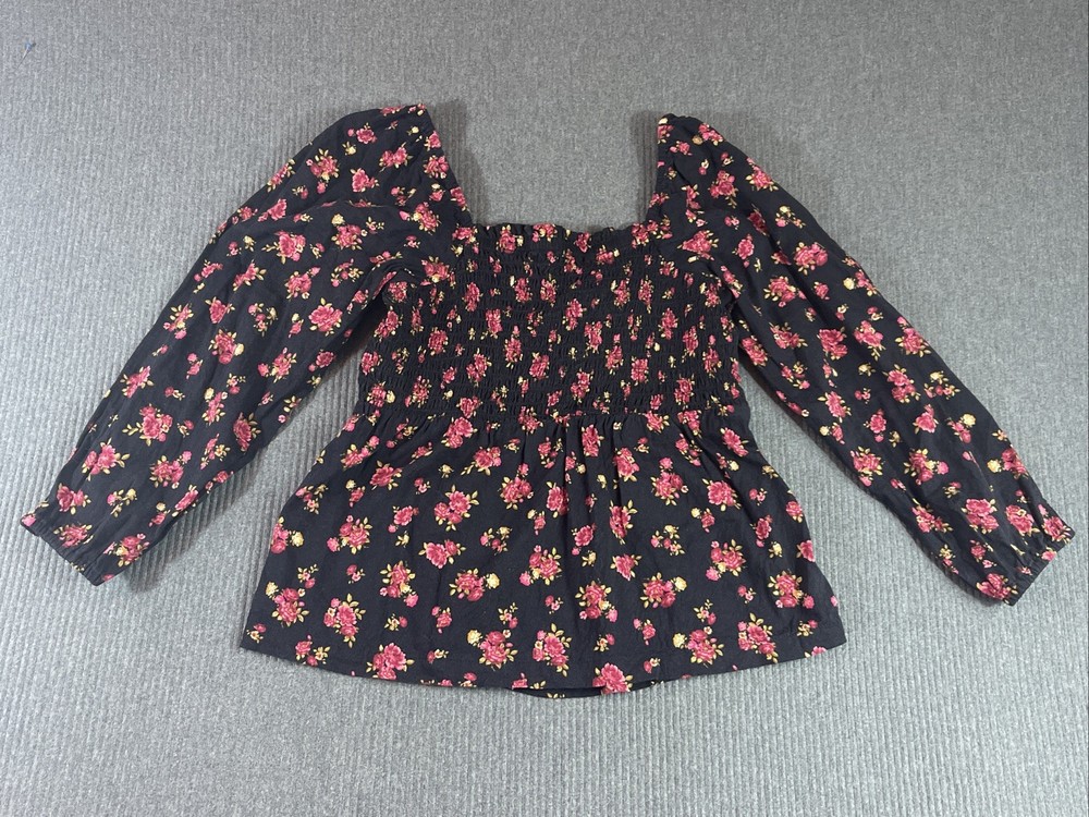 Old Navy Peasant Top Girl's XL 14-16 Floral Long Sleeves Smocked Cutout Bow