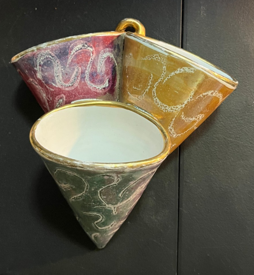 Italian Floral Ceramic Wall Pocket Vintage, Hand-Painted