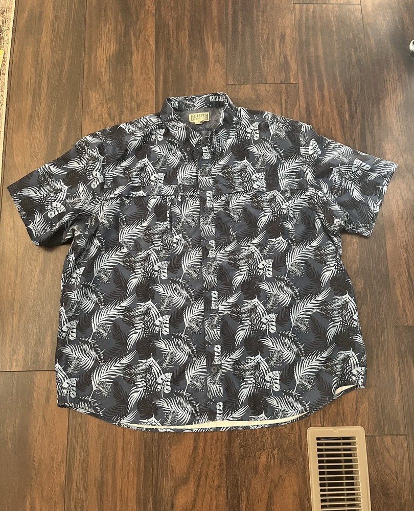 Duluth Trading Co Shirt Mens 3XL Blue Floral Hawaiian Short Sleeve Button Camp