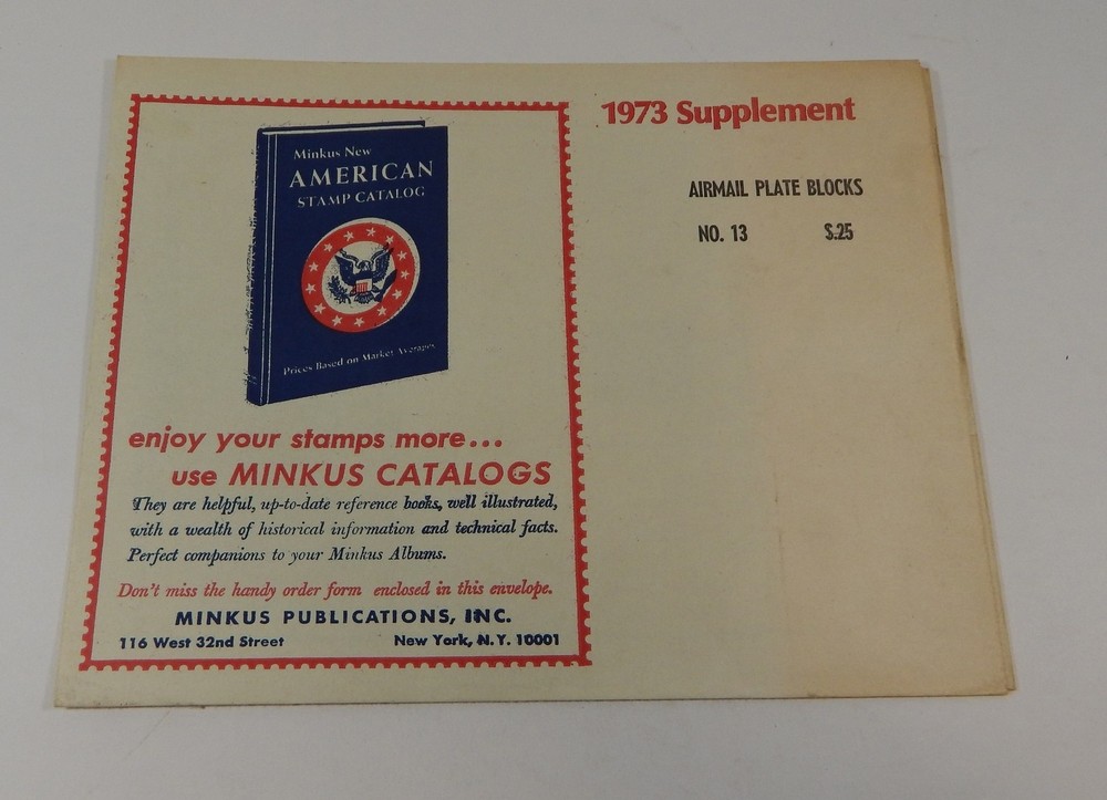 Minkus Airmail Plate Blocks No. 13 1973 Supplement Stamp Album Pages