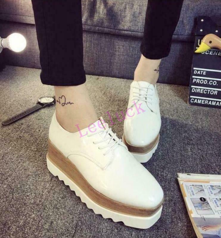 Women's Platform Wedge Heels Lace-Up Brogue Creeper Shoes