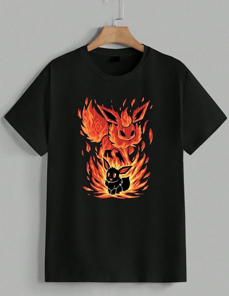 Pokemon Eevee Evolution Flareon Fire Anime Manga Gaming T-Shirt Tee Unisex