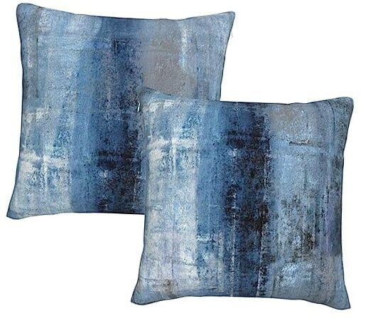 Abstract Art Painting Velvet Modern Decorative Cushion 18x18 inch Grey and Blue-image