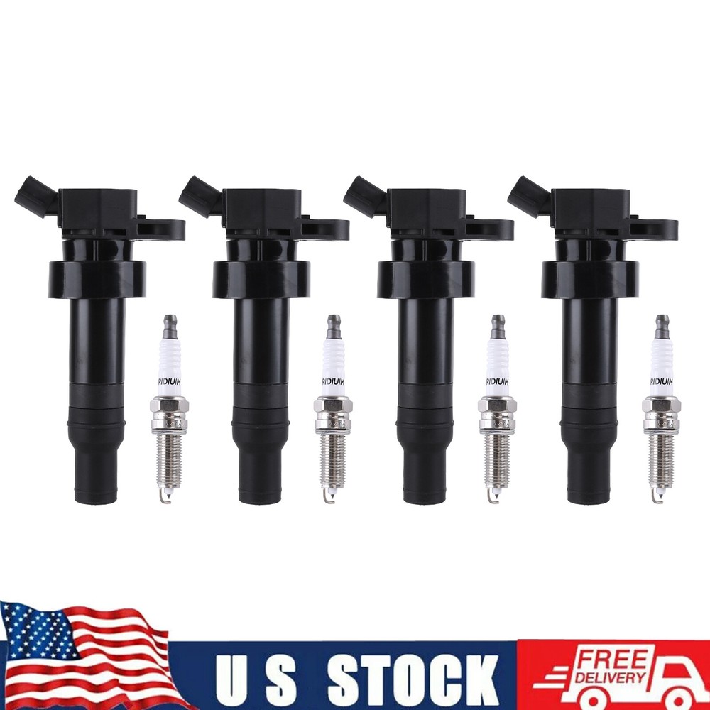 4x Ignition Coils + 4x Spark Plugs For 2012-2019 Hyundai Accent Kia Soul Rio 1.6