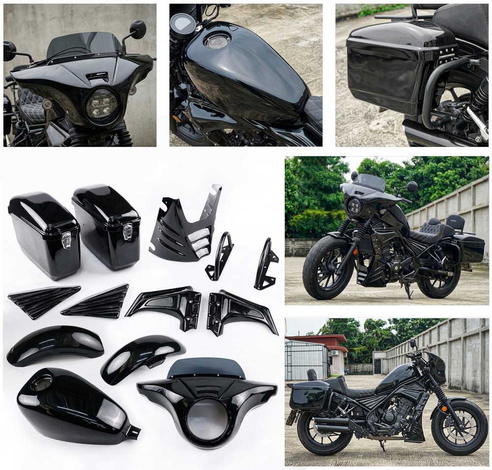 GLOSS BLACK Full Set of 8-Pc Accessory Kit for Honda Rebel CMX 300-500 17-24