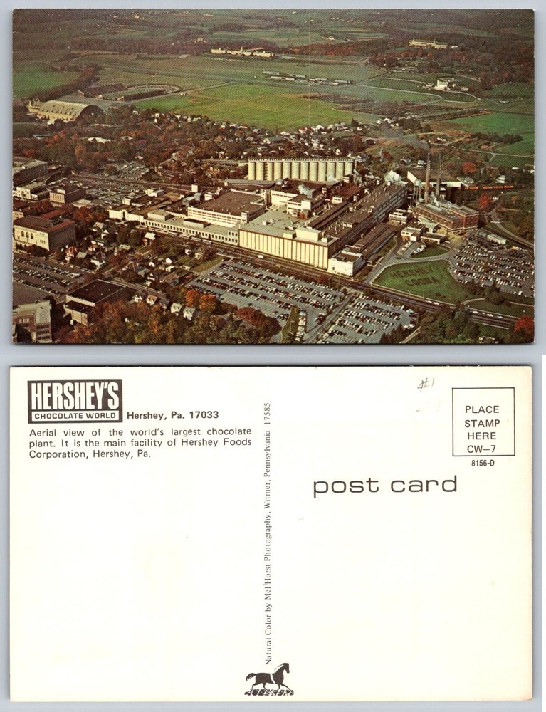Hershey Chocolate World PA Aerial View Postcard Hershey Cocoa Plant Vintage