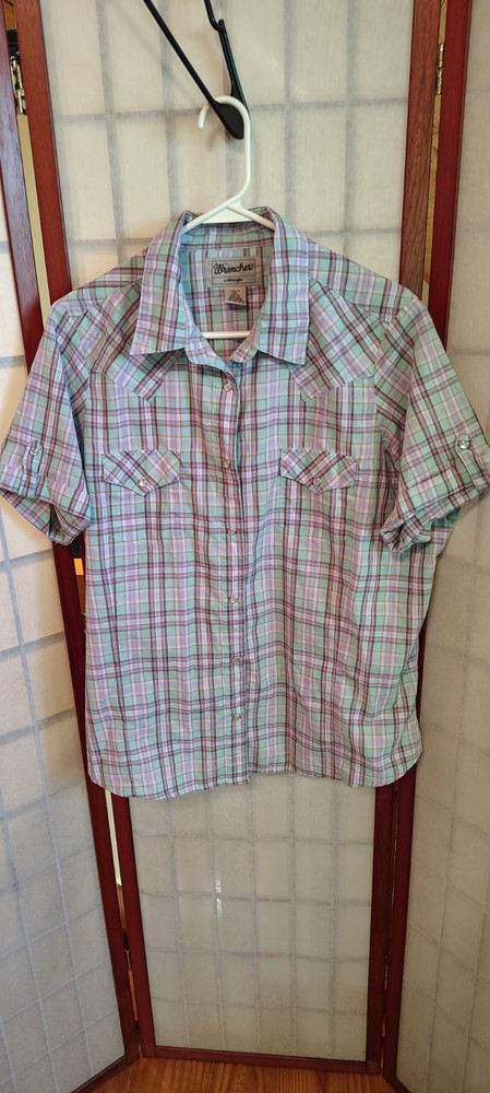 Wrangler Wrancher  Women's Plaid Button-Up Shirt Short Sleeve Pockets Size XXL