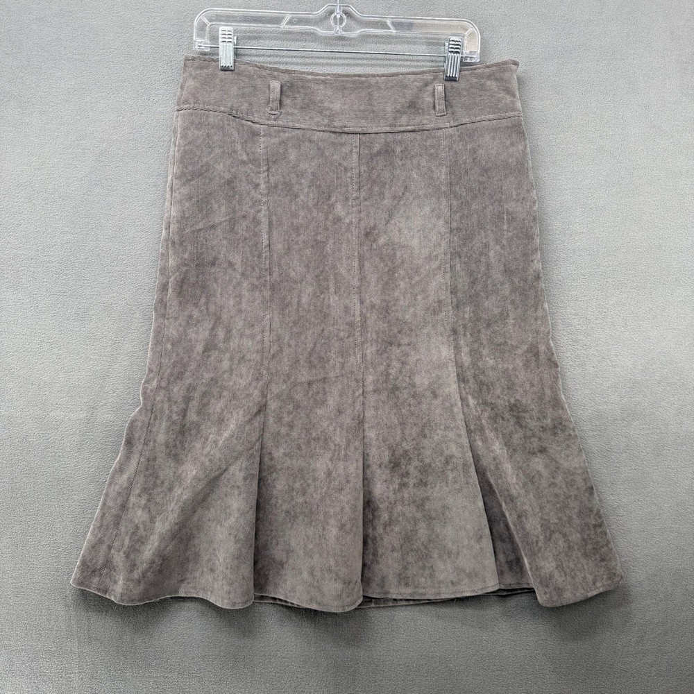 Larry Levine Grey Corduroy A-Line Knee Length Skirt Size 10 Side Zip Boho Flare