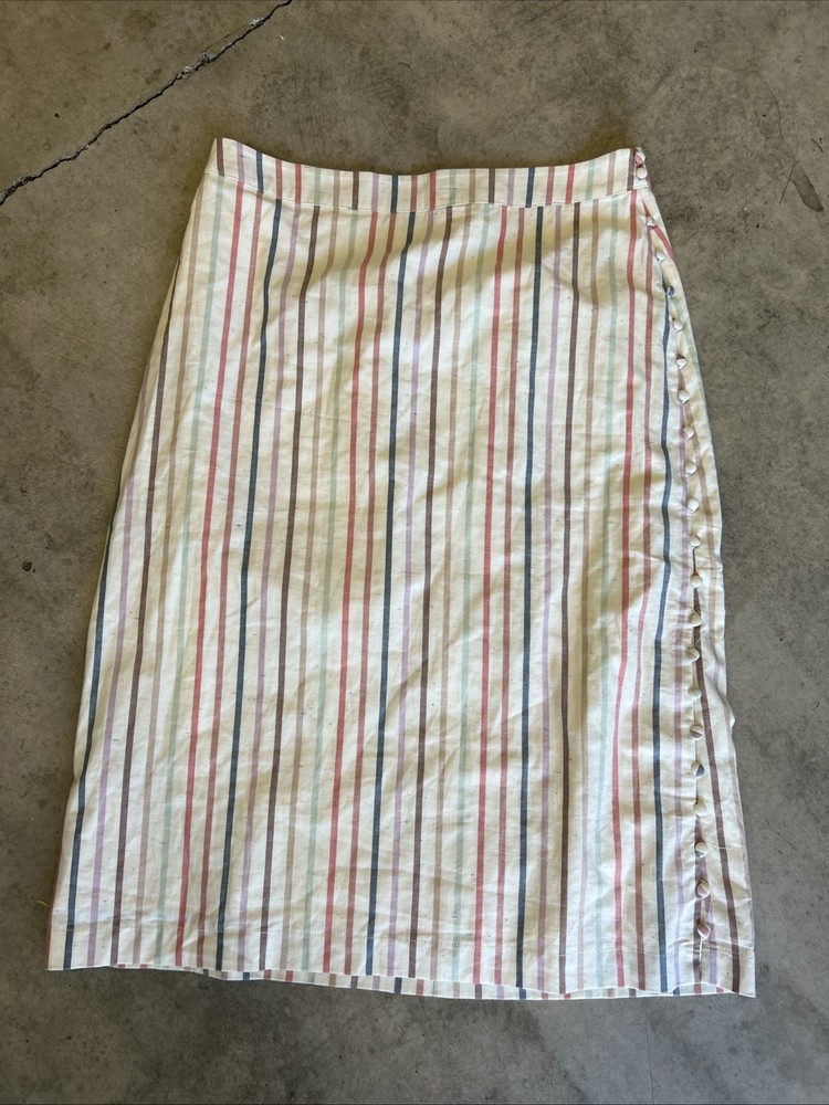 Maxwell Button Slit Midi Skirt in Flecked Rainbow Stripe Size 10