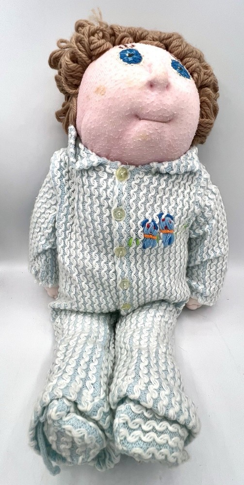 Vintage HANDMADE Cabbage Patch Kids Soft Sculpture Style Baby Doll, Yarn Hair