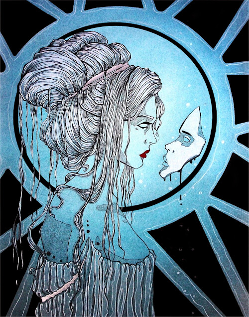 Gothic woman with ethereal spirit mask fantasy art print 11x14