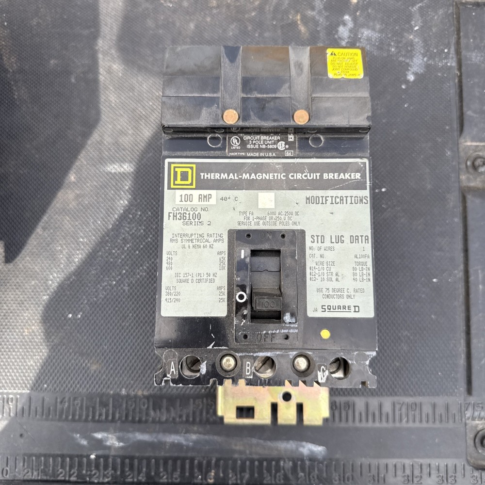 FH36100 Square D 100 Amp 600 Volt Circuit Breaker