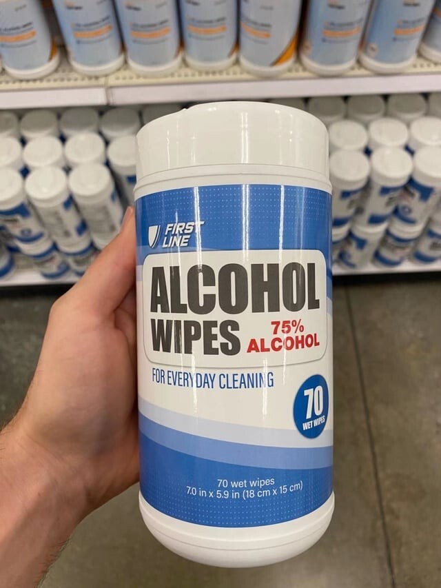 (1 pack) First Line Alcohol Wipes, 75% Alcohol, for Everyday Use, 70 wipes