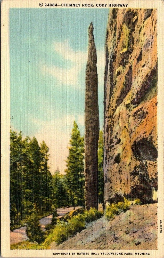 1948 Chimney Rock Cody Highway Yellowstone Park Wyoming Vintage Postcard