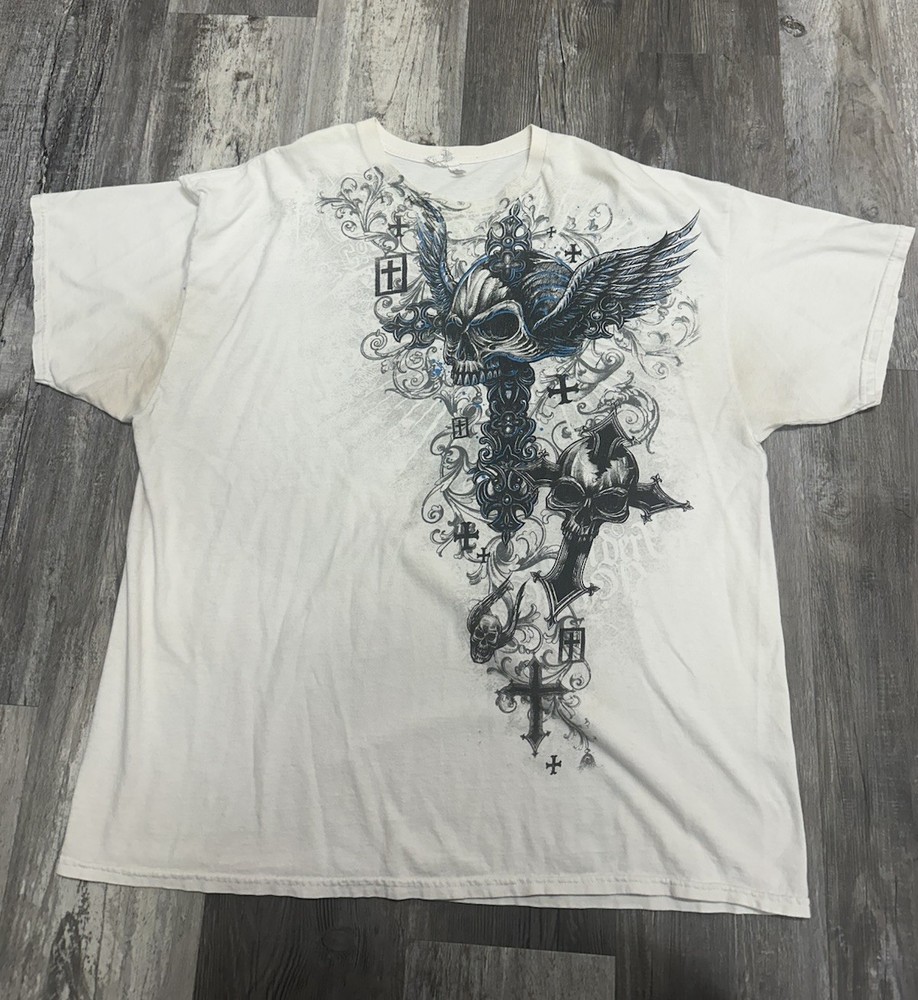 Y2k Grunge Shirt Sz 2XLarge  Street Wear Skater Men’s Skull Wings Cross