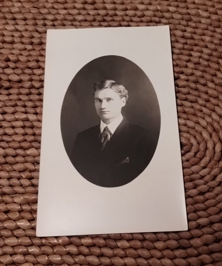 c1920 Handsome Man RPPC Postcard Gay Interest Posing in Suit Tie