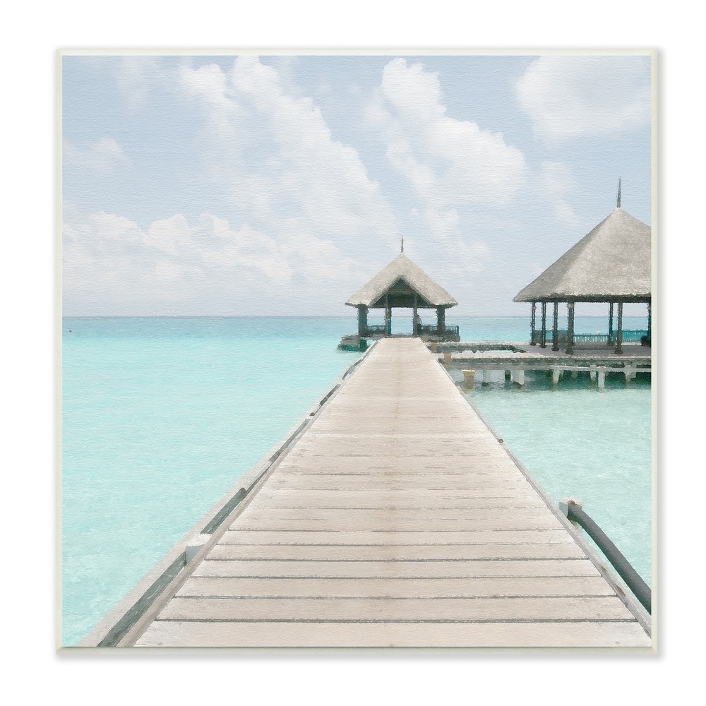 Stupell Beautiful Turquoise Water Ocean Pier Cloudy Sky Wood