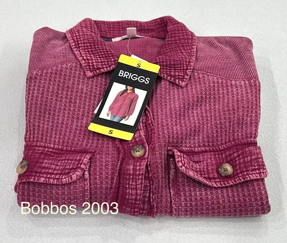 Briggs Women's Waffle Button-Front Long Sleeves Pockets Shirt, Dark Pink, S
